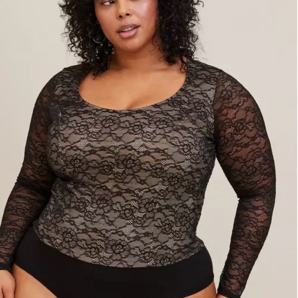 Torrid Lace Bodysuit with Black and Beige Contrast